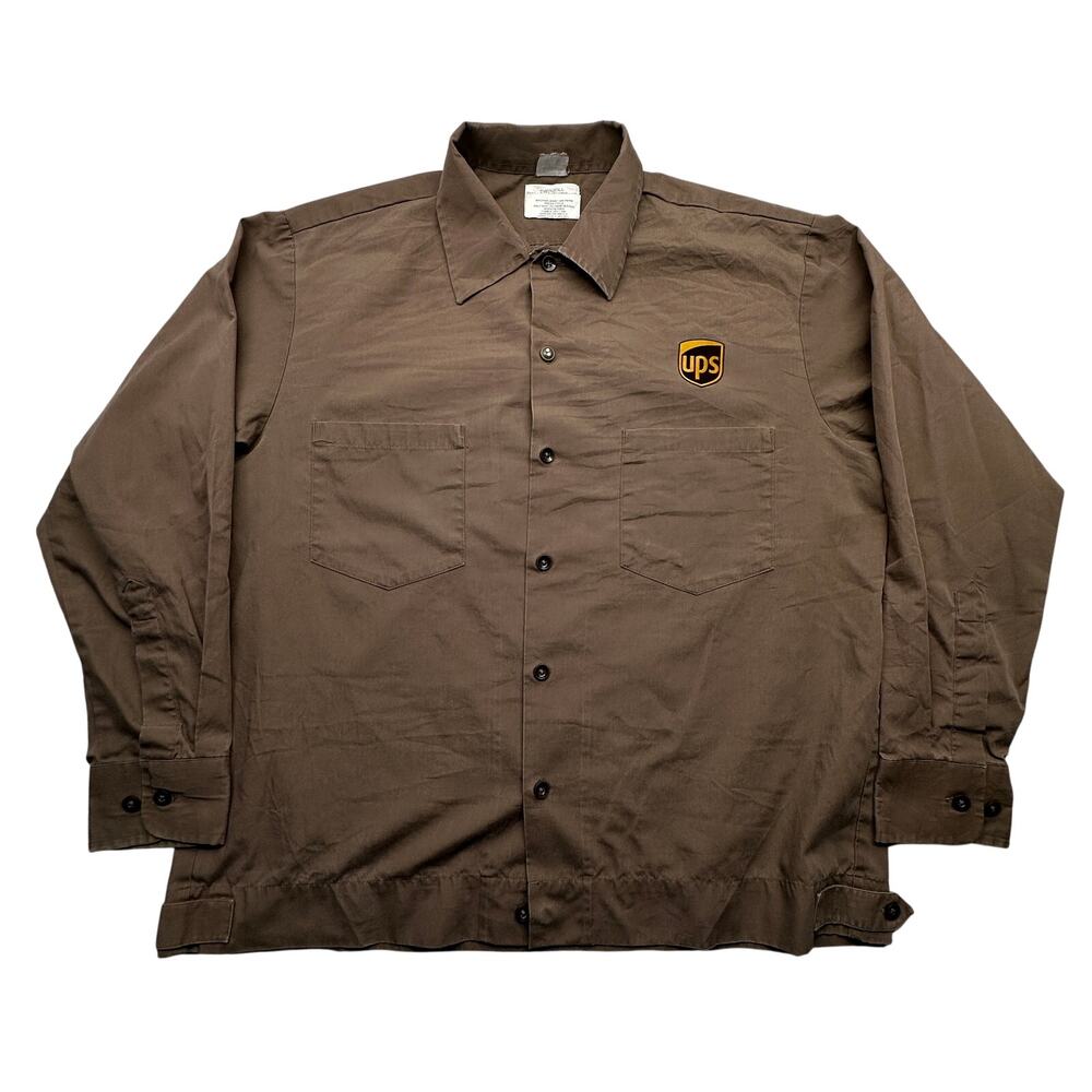Twinhill UPS Long Sleeve Work Shirt Mens Large Corporate Logo Flocky Print